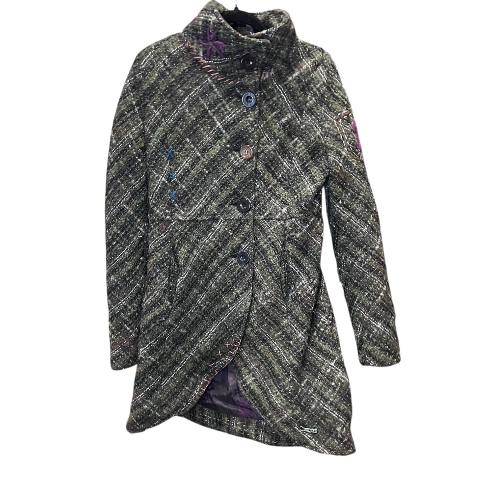 Desigual • Wool Blend Tweed ‘Dream’ Embroidered Button-Up Jacket Size 38/S - Picture 2 of 14